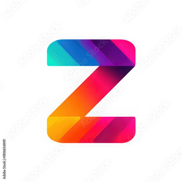 Fototapeta Colorful gradient letter Z with diagonal stripes, modern design, vibrant hues, isolated on transparency background, creative and futuristic style, bold and eye catching