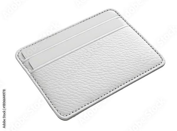 Obraz White leather card holder with two slots, stitched edges on black