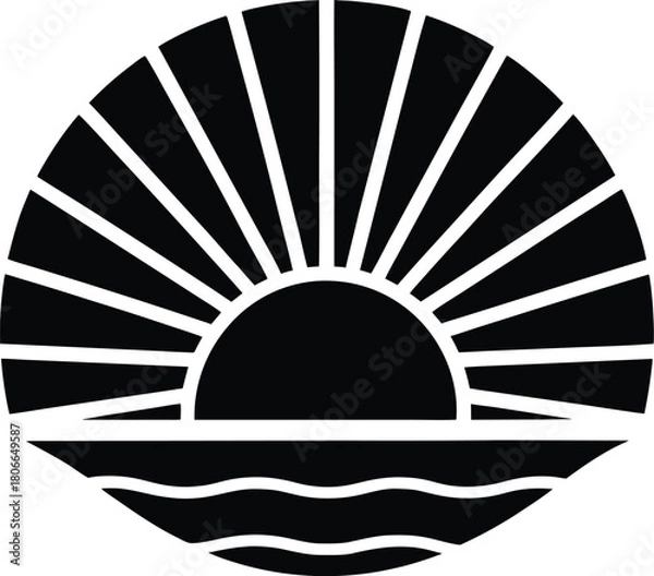 Obraz Stylized sunrise over horizon icon with vibrant colors