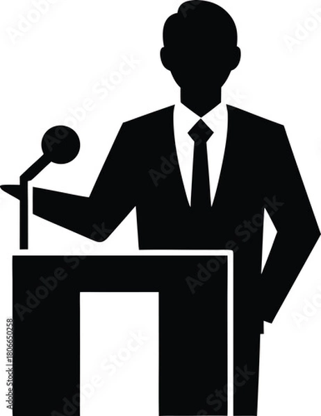 Obraz Public speaker silhouette icon representing communication and presentation