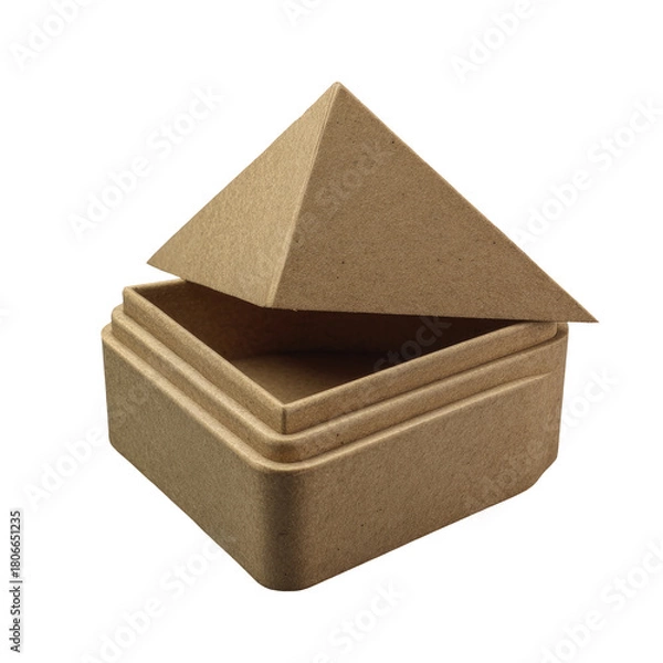 Fototapeta Open tan triangular box with pyramidal lid