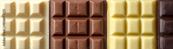 Obraz Assorted chocolate bars in a row, different shades and flavors