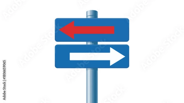 Obraz Two directional arrow signs on a pole, red left and white right, on a white background vector