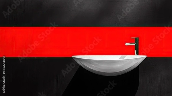 Fototapeta Modern bathroom sink with contrasting color scheme.