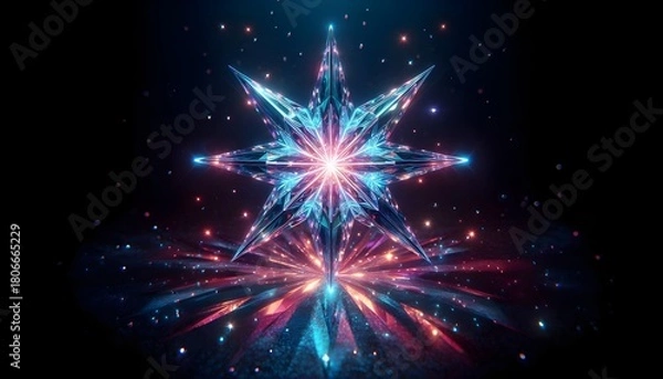 Obraz Crystal star with blue-purple gradient on black. AI Generated, Generative AI