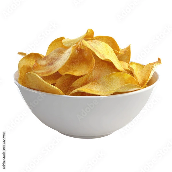 Obraz Bowl filled with golden, thin-sliced crispy chips on black background
