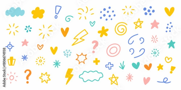 Obraz Hand drawn doodle elements and symbols in various colors for design and decoration