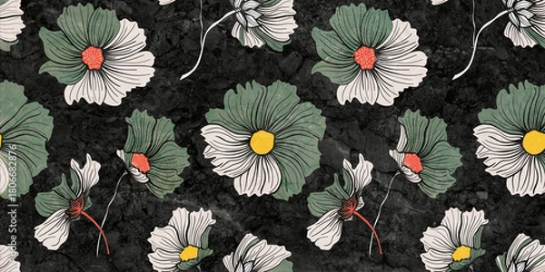 Fototapeta Detailed floral patterns and botanical illustrations in vibrant, realistic colours for wallpapers, textiles, and print media.