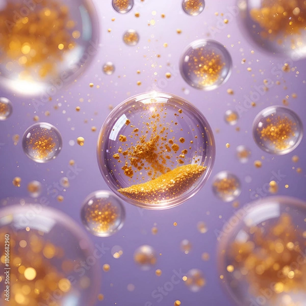 Obraz Transparent glass spheres containing floating golden dust.