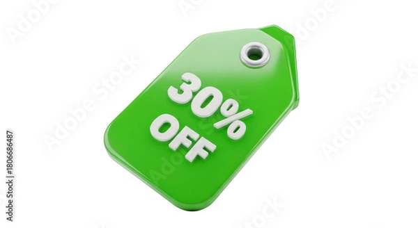 Fototapeta Green tag with the word "30% off" on it. isolated illustration on  transparent background PNG