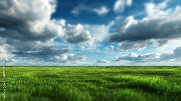 Obraz Green field sky clouds
