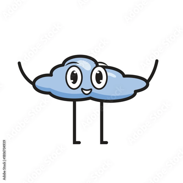 Obraz Happy Cartoon Cloud Character with Legs and Arms. Cute Mascot for Kids Weather Design Vector. Smiling Sky Element Clip Art Illustration.