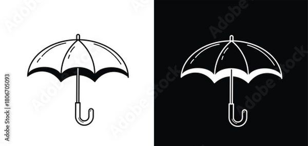 Obraz Umbrella Outline Icon. Black on White and White on Black Versions. Minimalist Rain Protection Vector Element. Monochrome Weather Clipart.