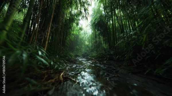 Fototapeta Bamboo forest stream path
