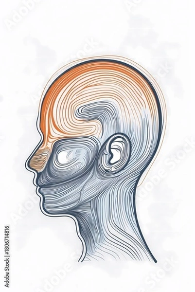 Fototapeta Abstract vector illustration of a head outline filled with tangled lines that gradually become straight and organized near the top representing therapy progress bold minimalism clear negative space.”