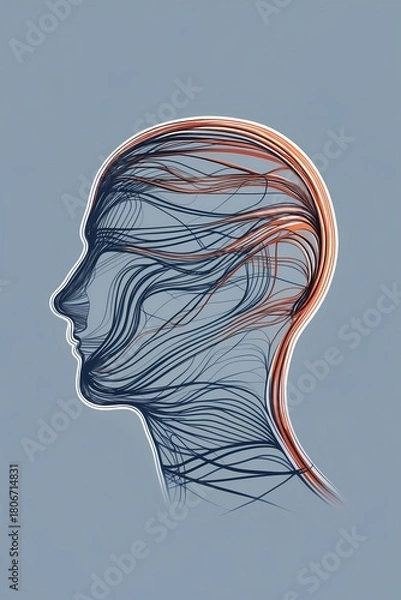 Fototapeta Abstract vector illustration of a head outline filled with tangled lines that gradually become straight and organized near the top representing therapy progress bold minimalism clear negative space.”