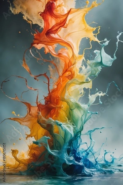 Fototapeta professional photo featuring loose watercolor lines that flow dynamically from chaotic warm colors with shades of orange and yellow to calm cool tones with hues of blue and green capturing a conceptua