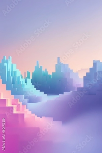 Fototapeta professional photo of a soft glitch effect with chaotic colored pixels in the background gradually dissolving into smooth calming tones in the foreground representing conceptual emotional regulation w