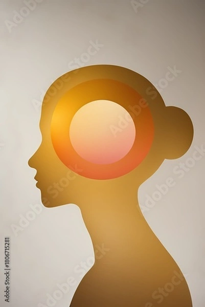 Fototapeta professional photo of an abstract minimal silhouette of a head with a single warm gradient circle inside representing inner calm featuring a bold palette with a dominant shade of golden yellow gradual