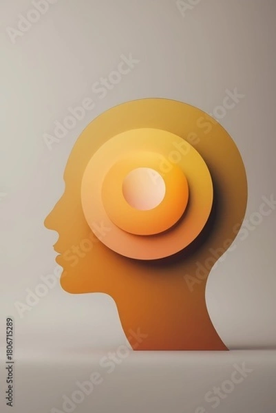 Fototapeta professional photo of an abstract minimal silhouette of a head with a single warm gradient circle inside representing inner calm featuring a bold palette with a dominant shade of golden yellow gradual