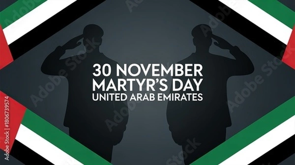 Fototapeta 30 November Martyr’s Day UAE – dual saluting soldier outline, modern geometric flag design, national remembrance