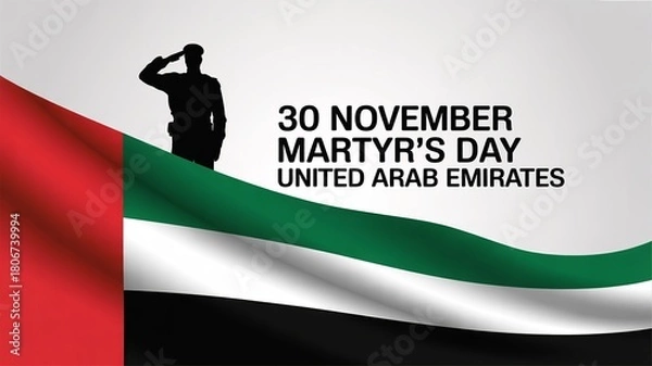 Fototapeta 30 November Martyr’s Day UAE – flag wave, saluting soldier, modern vector poster for national remembrance