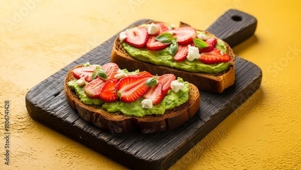 Obraz Avocado Toast with Fresh Strawberries and Balsamic Glaze