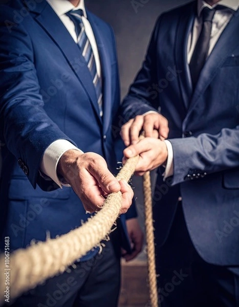 Fototapeta Business Tug of War Concept in Vintage Style, business finance tug-of-war illustration, corporate money competition concept art, financial teamwork conflict graphic design