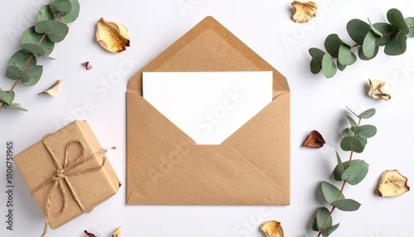 Fototapeta Rustic Eco-Friendly Holiday Card and Envelope Arrangement