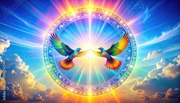 Obraz Twin Birds in a Radiant Fantasy Scene