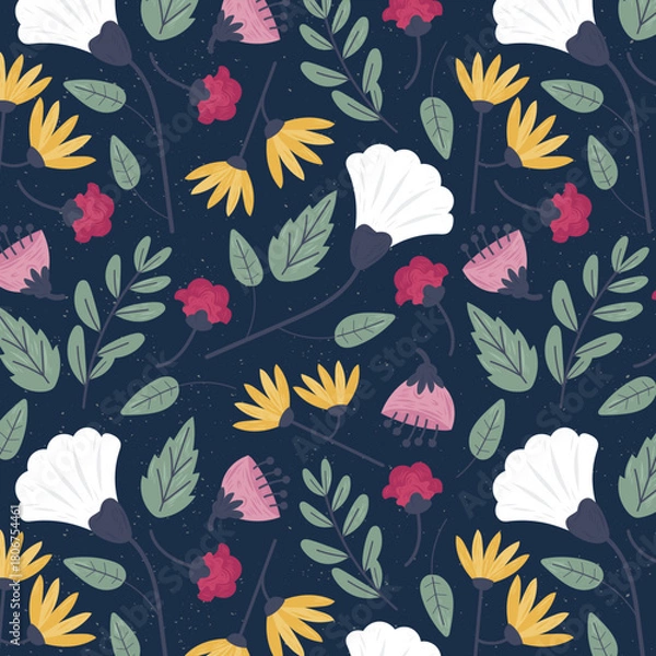Fototapeta Big flowers pattern, upscale floral pattern. graphical textures floral, trendy colors pattern , flowers background with leaves. vector illustration