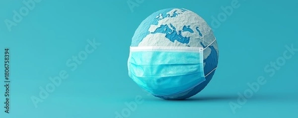 Obraz Save the Earth Awareness. Earth wearing a face mask, emphasizing the urgency of combating pollution and preserving clean air.