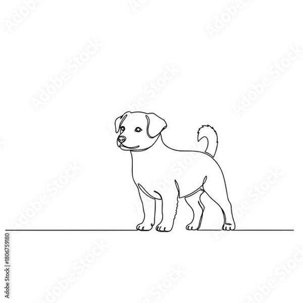 Fototapeta Cute puppy illustration isolated on, drawn with a continuous line, creating a minimalist and charming pet design