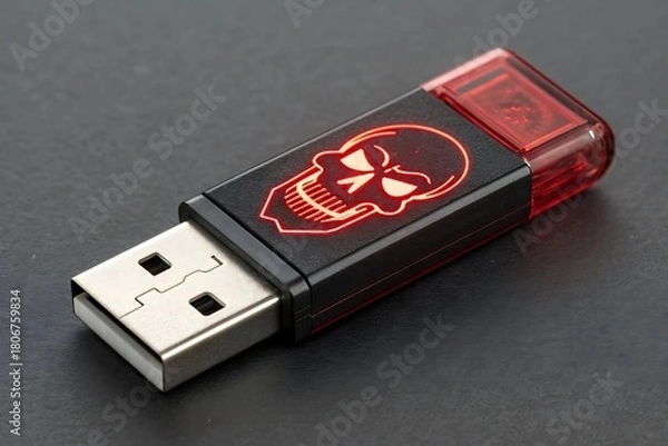 Fototapeta Skull design USB flash drive on dark background  