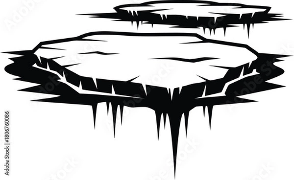 Fototapeta Ice floe vector illustration, black and white arctic iceberg clip art eps silhouette