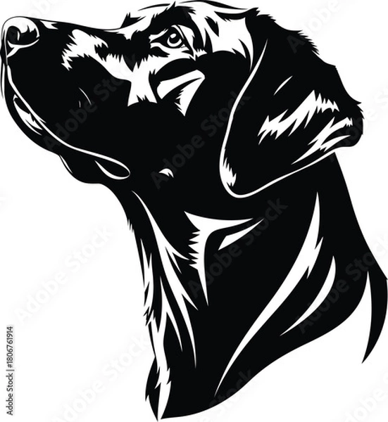 Fototapeta Black labrador retriever dog head vector illustration profile view eps silhouette