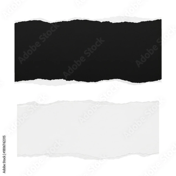 Fototapeta Ripped paper strips, black and white contrast. cutout on transparent background