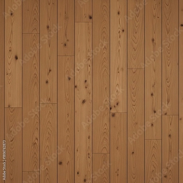 Fototapeta Seamless texture of vertical light brown wooden planks. A detailed view of a natural wood floor background with visible grain and knots