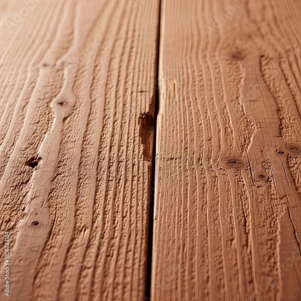 Fototapeta Detailed macro shot of natural wood grain texture on two adjoining rustic timber planks showing a prominent seam