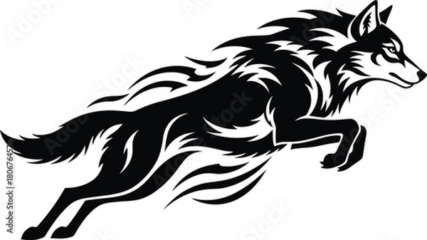Fototapeta Black wolf jumping illustration vector graphic design animal predator eps silhouette