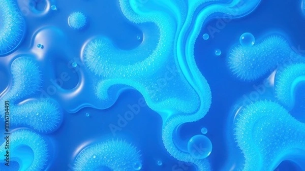 Obraz Abstract Blue Liquid Background with Swirling Patterns and Bubbles.
