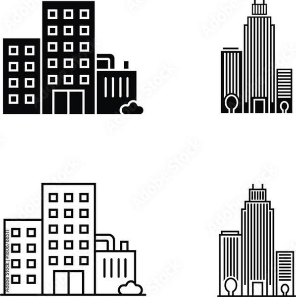 Fototapeta City Buildings and Skyscrapers Icon Set