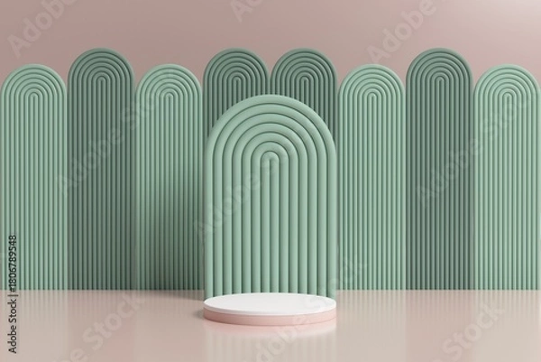 Fototapeta Marble Podium Circular Leafs Plants for Product Presentation