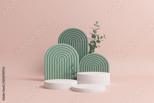 Fototapeta Marble Podium Circular Leafs Plants for Product Presentation