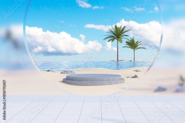 Obraz Marble Podium Circular Leafs Plants for Product Presentation