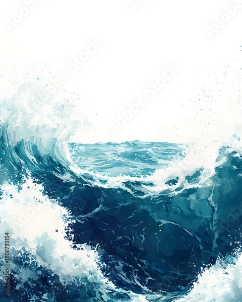 Fototapeta Dynamic Ocean Wave Watercolor Art A Captivating Display of Water's Power and Beauty
