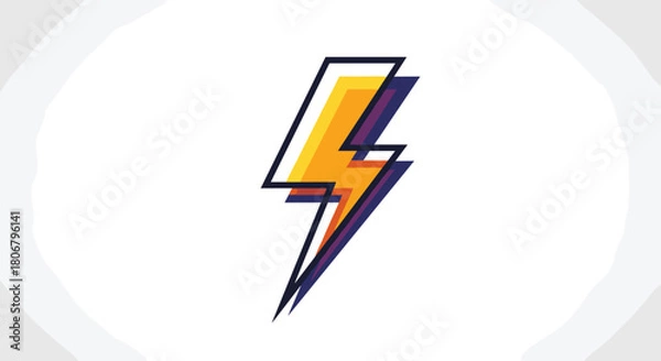 Fototapeta Stylized lightning bolt graphic with a gradient of yellow, orange, and purple colors and a black outline.