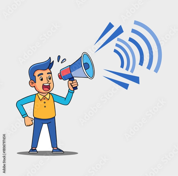 Obraz Cartoon Man Announcing with Megaphone Vector Illustration
