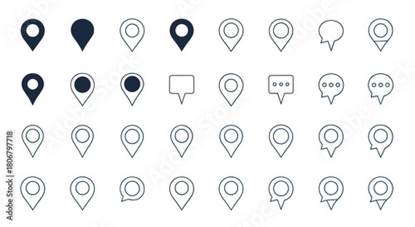 Fototapeta Collection of map pin and speech bubble icons in various styles.