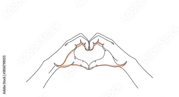 Fototapeta Two hands forming a heart shape with delicate peach coloring on the fingers.